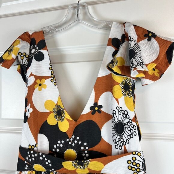 Dodo Bar Or Jenny Long Dress Brown Retro Floral Maxi Size Small - Picture 3 of 11